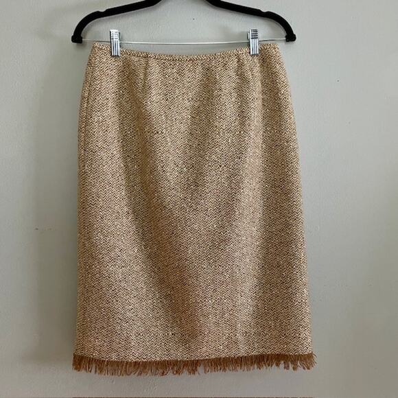 Lafayette 148 New York Wool Silk Fringe Hem Skirt Size 8